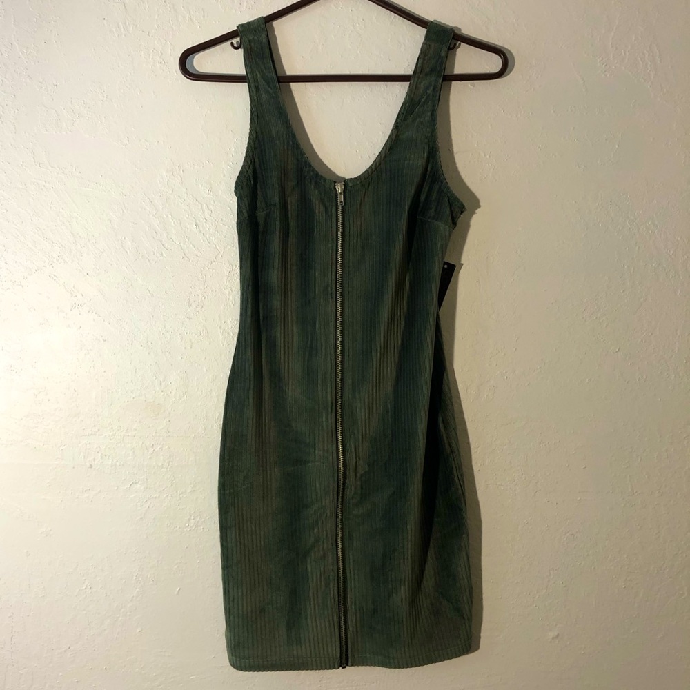 No Boundaries Green Corduroy Zip Up Dress